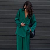 Σετ Woman 2 Pieces Blazer Σετ ρούχα γραφείου Casual fashion σατέν κοστούμι Κομψά επαγγελματικά ρούχα 2022 μακρυμάνικο παντελόνι