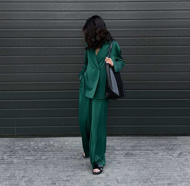 Σετ Woman 2 Pieces Blazer Σετ ρούχα γραφείου Casual fashion σατέν κοστούμι Κομψά επαγγελματικά ρούχα 2022 μακρυμάνικο παντελόνι