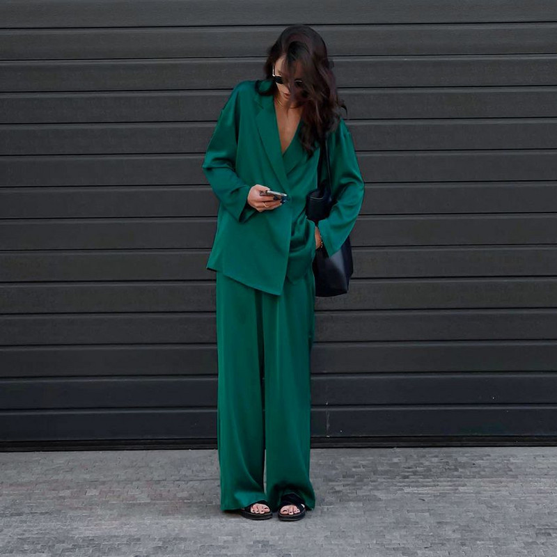 Σετ Woman 2 Pieces Blazer Σετ ρούχα γραφείου Casual fashion σατέν κοστούμι Κομψά επαγγελματικά ρούχα 2022 μακρυμάνικο παντελόνι