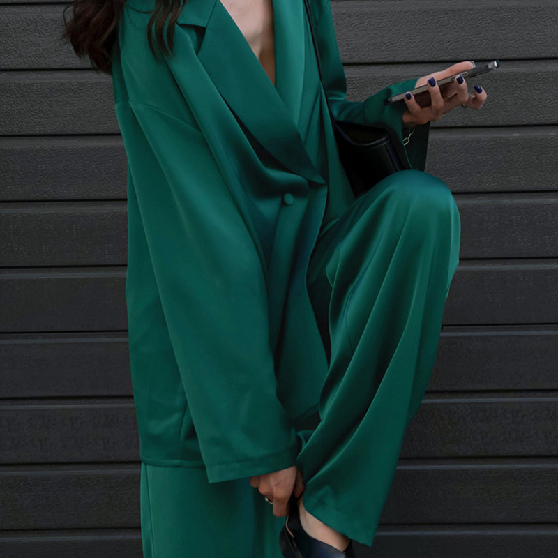 Σετ Woman 2 Pieces Blazer Σετ ρούχα γραφείου Casual fashion σατέν κοστούμι Κομψά επαγγελματικά ρούχα 2022 μακρυμάνικο παντελόνι