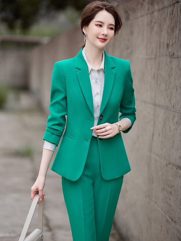 Μπλε Πράσινο Μπεζ Ναυτικό Γυναικείο μπουφάν και παντελόνι Γυναικείο σετ γραφείου 2 τεμαχίων Επαγγελματικά ρούχα Επίσημο σακάκι και παντελόνι