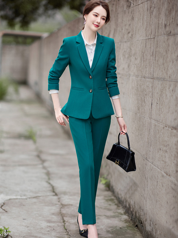 Μπλε Πράσινο Μπεζ Ναυτικό Γυναικείο μπουφάν και παντελόνι Γυναικείο σετ γραφείου 2 τεμαχίων Επαγγελματικά ρούχα Επίσημο σακάκι και παντελόνι