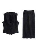 Seturi de vestă cu decolteu în V cu revere pentru femei, la modă, solidă, fustă One Pace, set de 2 bucăți, primăvară 2023, nou ocazional, pentru dama, topuri scurte, costume