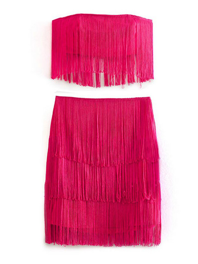 Set de topuri cu bretele cu ciucuri sexy, la modă pentru femei, fustă cu fermoar la spate, seturi de două piese, primăvară, vară, ocazional, ținute de club pentru petrecere.