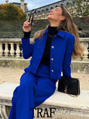 TRAF 2023 Femeie 2 Piese Seturi Moda Nasturi metalici Blazer scurt Jachetă Palton Topuri + Pantaloni lungi subțiri Seturi de navetă cauzală