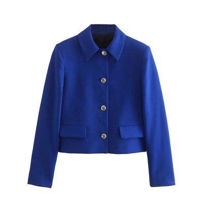 TRAF 2023 Femeie 2 Piese Seturi Moda Nasturi metalici Blazer scurt Jachetă Palton Topuri + Pantaloni lungi subțiri Seturi de navetă cauzală