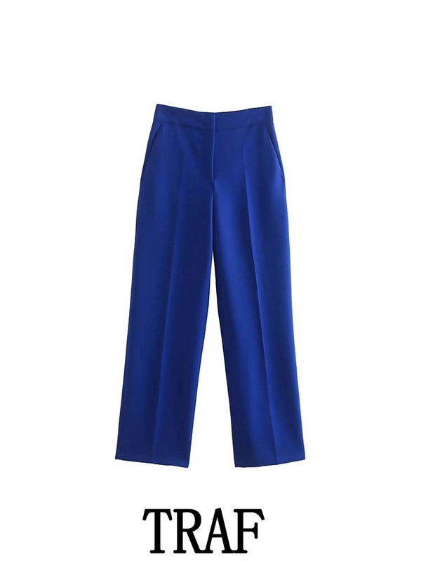 TRAF 2023 Femeie 2 Piese Seturi Moda Nasturi metalici Blazer scurt Jachetă Palton Topuri + Pantaloni lungi subțiri Seturi de navetă cauzală