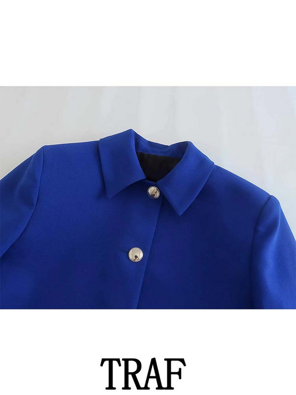 TRAF 2023 Femeie 2 Piese Seturi Moda Nasturi metalici Blazer scurt Jachetă Palton Topuri + Pantaloni lungi subțiri Seturi de navetă cauzală