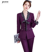 Μωβ Κοστούμια Γυναικεία Φθινόπωρο Χειμώνας Νέο Σχέδιο Μόδα Ιδιοσυγκρασία Λεπτό Επαγγελματικό Μπλέιζερ και Παντελόνι Γυναικείο Γυναικείο Φόρεμα Μαύρο