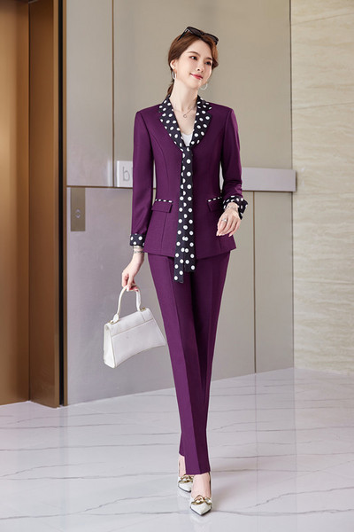 Μωβ Κοστούμια Γυναικεία Φθινόπωρο Χειμώνας Νέο Σχέδιο Μόδα Ιδιοσυγκρασία Λεπτό Επαγγελματικό Μπλέιζερ και Παντελόνι Γυναικείο Γυναικείο Φόρεμα Μαύρο