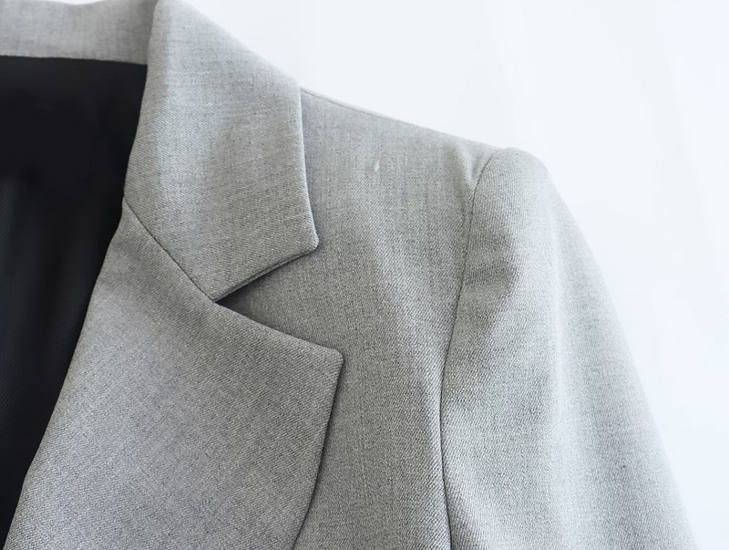 TRAF 2022 Γκρι Office Lady Autumn Fashion Slim γυναικείες φόρμες με διπλό στήθος με φερμουάρ και φερμουάρ Σετ παντελόνια αερισμού μέχρι τον αστράγαλο