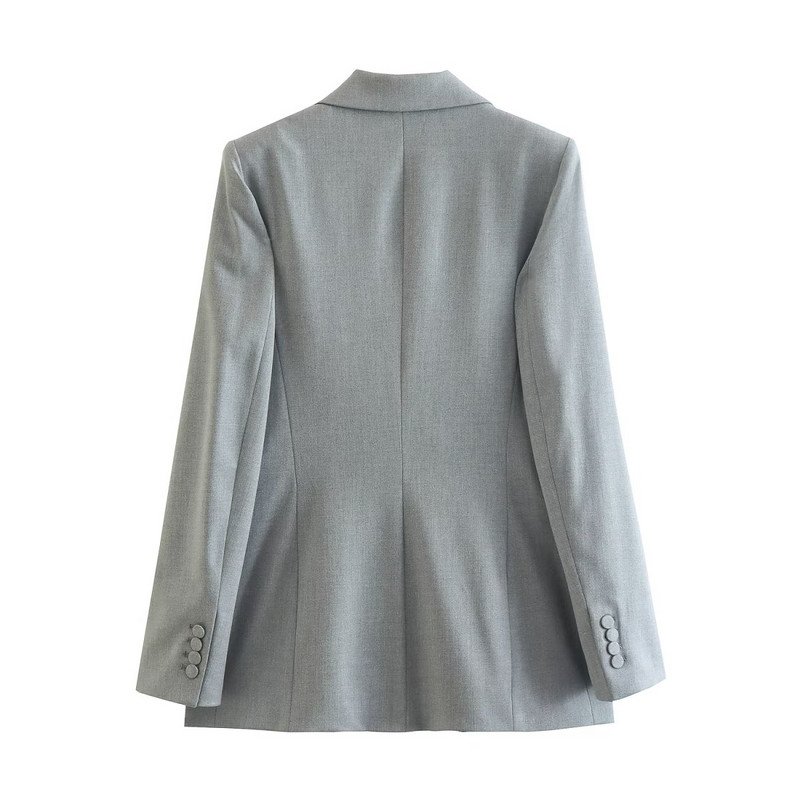 TRAF 2022 Γκρι Office Lady Autumn Fashion Slim γυναικείες φόρμες με διπλό στήθος με φερμουάρ και φερμουάρ Σετ παντελόνια αερισμού μέχρι τον αστράγαλο