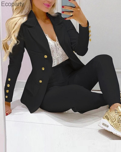 2022 Φθινοπωρινό γυναικείο σακάκι παντελόνι κοστούμια μόδας μακρυμάνικο μπροστά με κουμπιά Γυναικεία ρούχα Γυναικεία ρούχα Σετ μεγάλο μέγεθος 2 τμχ