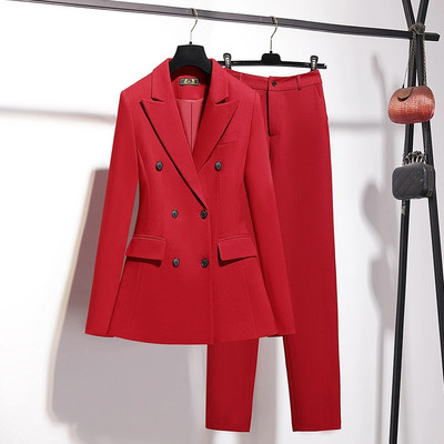 Vintage Retro Profesional Formal Maneca Lunga Costum Slim Fit Blazer Pantaloni Afaceri Birou Doamnelor Imbracaminte de lucru Set 2 Piese Imbracaminte