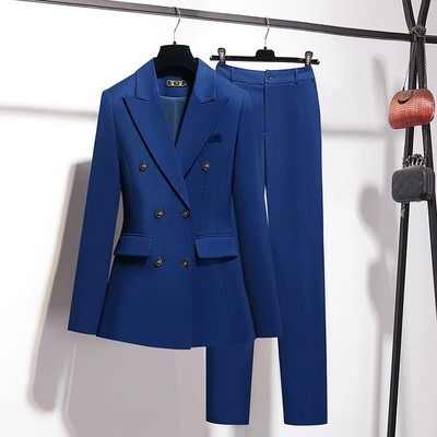 Vintage Retro Profesional Formal Maneca Lunga Costum Slim Fit Blazer Pantaloni Afaceri Birou Doamnelor Imbracaminte de lucru Set 2 Piese Imbracaminte