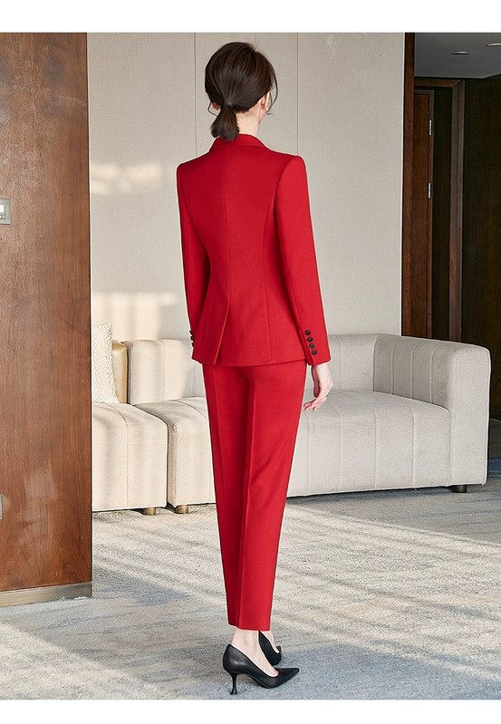 Vintage Retro Profesional Formal Maneca Lunga Costum Slim Fit Blazer Pantaloni Afaceri Birou Doamnelor Imbracaminte de lucru Set 2 Piese Imbracaminte