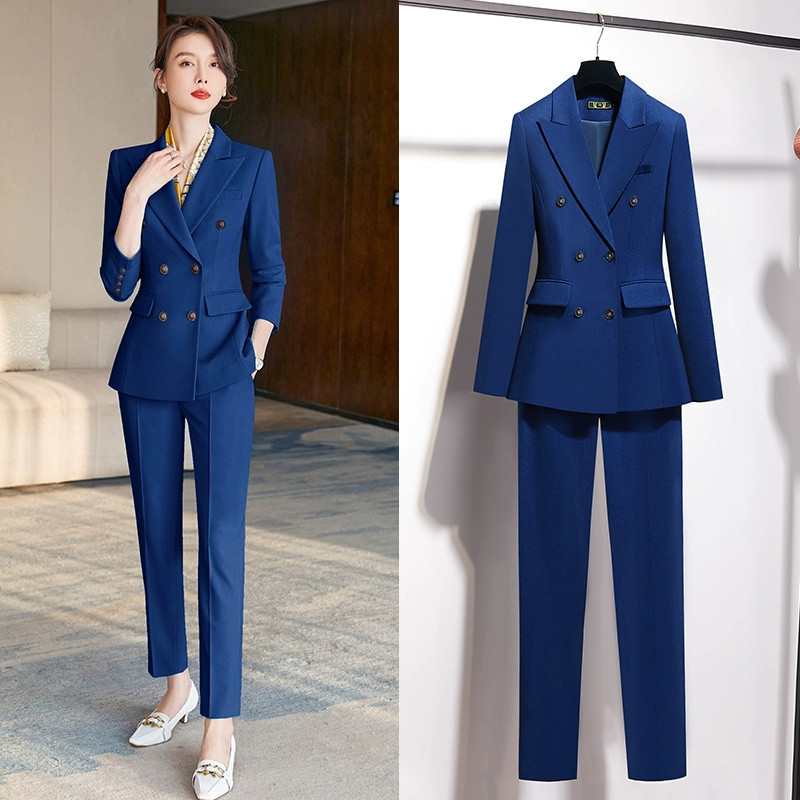 Vintage Retro Profesional Formal Maneca Lunga Costum Slim Fit Blazer Pantaloni Afaceri Birou Doamnelor Imbracaminte de lucru Set 2 Piese Imbracaminte