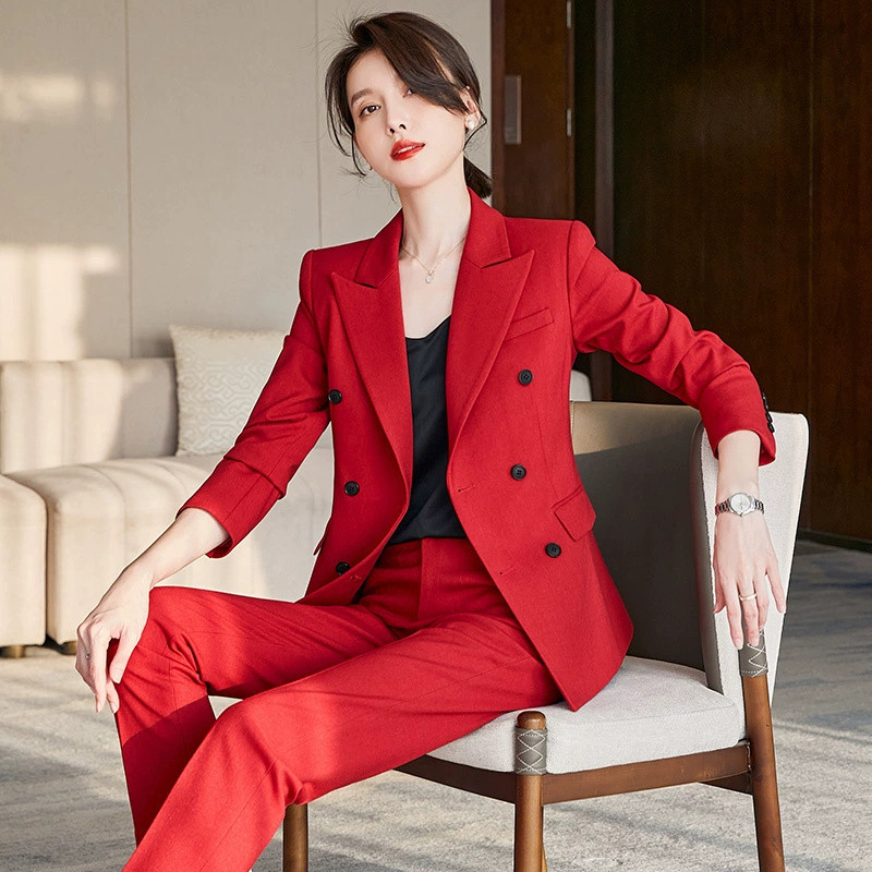 Vintage Retro Profesional Formal Maneca Lunga Costum Slim Fit Blazer Pantaloni Afaceri Birou Doamnelor Imbracaminte de lucru Set 2 Piese Imbracaminte