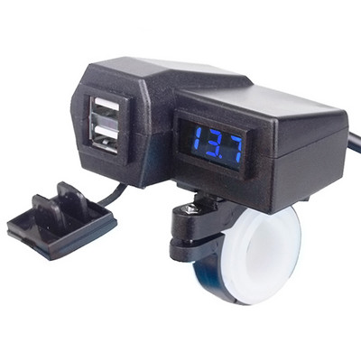 Φορτιστής USB μοτοσικλέτας διπλής θύρας 12V Αδιάβροχος φορτιστής τιμονιού 3.1A μοτοσικλέτας με υποδοχές οθόνης LED βολτόμετρου
