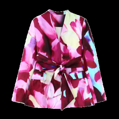 TRAF 2023 naiste bleiserpükste ülikond OL siidist satiinist bleiser + trükitud sirged pikad püksid, põhilised põhjuslikud rõivad