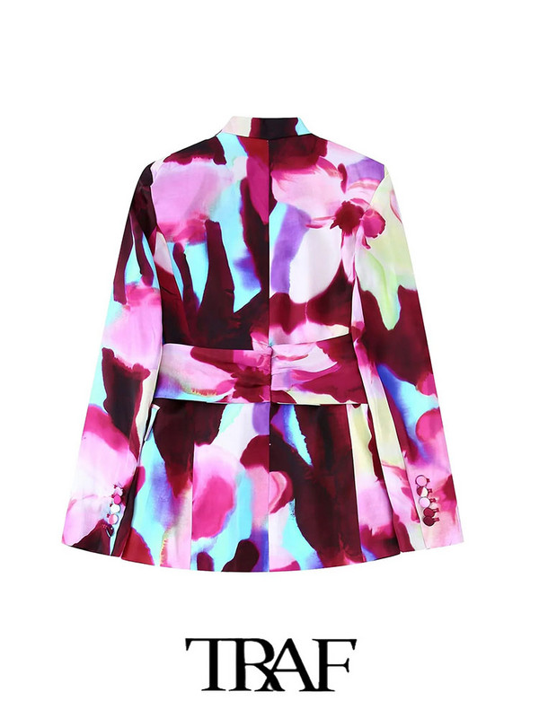 TRAF 2023 naiste bleiserpükste ülikond OL siidist satiinist bleiser + trükitud sirged pikad püksid, põhilised põhjuslikud rõivad