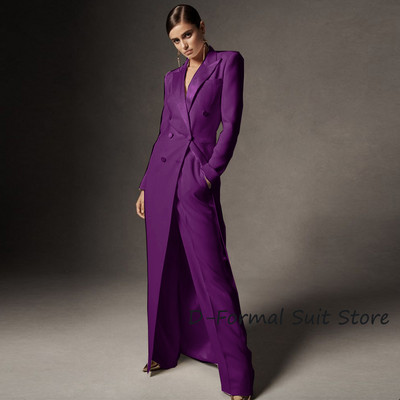 Ženski komplet dvodijelnih bijelih sakoa s dvostrukim kopčanjem Elegantne dizajnerske hlače širokih nogavica Kostim slavnih ženski po mjeri