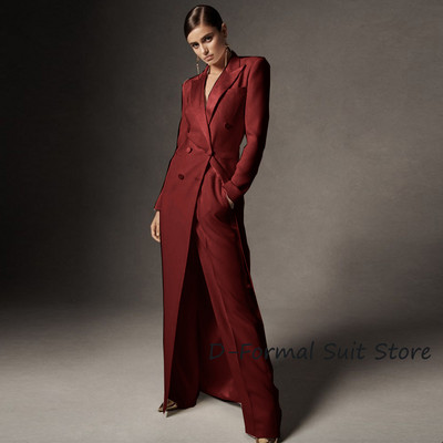 Ženski komplet dvodijelnih bijelih sakoa s dvostrukim kopčanjem Elegantne dizajnerske hlače širokih nogavica Kostim slavnih ženski po mjeri