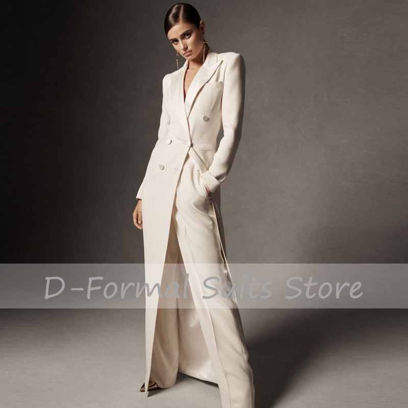 Ženski komplet dvodijelnih bijelih sakoa s dvostrukim kopčanjem Elegantne dizajnerske hlače širokih nogavica Kostim slavnih ženski po mjeri