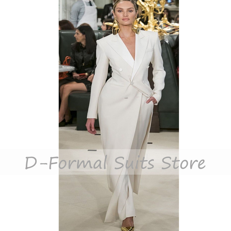 Ženski komplet dvodijelnih bijelih sakoa s dvostrukim kopčanjem Elegantne dizajnerske hlače širokih nogavica Kostim slavnih ženski po mjeri
