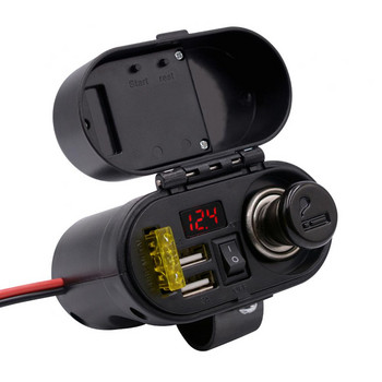 Ψηφιακό ρολόι βολτόμετρου μοτοσικλέτας 12V Αναπτήρας Διπλού USB Quick Charger Voltmeter