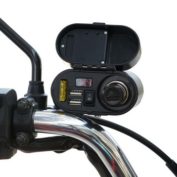 Ψηφιακό ρολόι βολτόμετρου μοτοσικλέτας 12V Αναπτήρας Διπλού USB Quick Charger Voltmeter