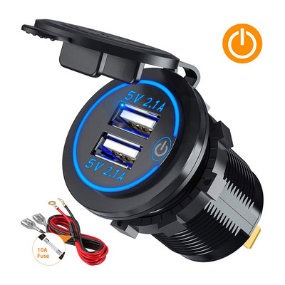 Ursuniot Αδιάβροχος φορτιστής αυτοκινήτου QC3.0 με διακόπτη αφής Μετασχηματιστής τροφοδοσίας διπλών θυρών USB DIY KIT για φορτηγό μοτοσικλέτας 12V/24V