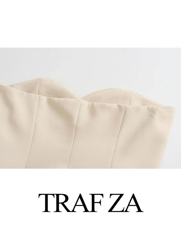 TRAF ZA Blazer + pantaloni pentru navetiști fără mâneci, fără umeri, subțire, cu un singur piept, set de pantaloni drepți.