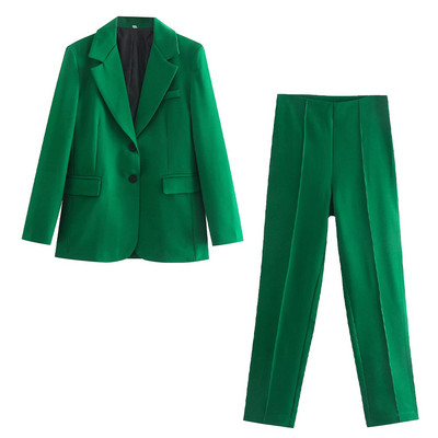 ΓΥΝΑΙΚΕΙΑ TRAF Νέο 2022 Σετ Διακόσμηση Τσέπης Κοστούμι μακρυμάνικο με κουμπιά μπλέιζερ Γυναικείο ψηλόμεσο παντελόνι με πλισέ