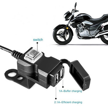 Водоустойчиво зарядно устройство за кормило на мотоциклет 12-24V/9-90V Двойни USB портове Огледало за обратно виждане Зарядно устройство за телефон за части на електрически превозни средства