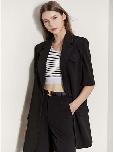 Amii Minimalism Blazer de vară pentru femei Mâneci scurte Office Lady Jachetă lungă Talie înaltă Pantaloni drepți Pantaloni de femeie 12230101