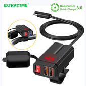 Extractme QC3.0 12V Φορτιστής USB μοτοσικλέτας Αδιάβροχο κυψέλης Προσαρμογέας υποδοχής γρήγορης φόρτισης με διακόπτη αξεσουάρ μοτοσικλέτας
