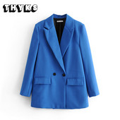 Blazer de damă vintage, cu mânecă lungă, guler crestat, haină șic, solidă, costum casual pentru birou, blazer de top pentru femeie.