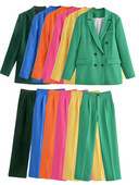 Ženska ležerna jakna sa jaknom i jaknom s dvostrukim kopčanjem i reverima s urezima i duplim kopčanjem Jednobojna ženska odijela s dugim hlačama Radna uredska odjeća