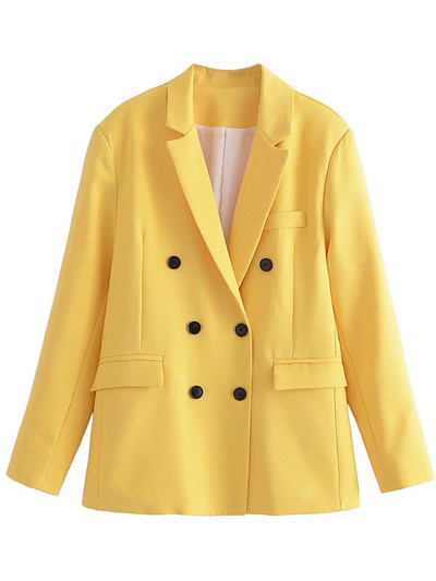 Ženska ležerna jakna sa jaknom i jaknom s dvostrukim kopčanjem i reverima s urezima i duplim kopčanjem Jednobojna ženska odijela s dugim hlačama Radna uredska odjeća