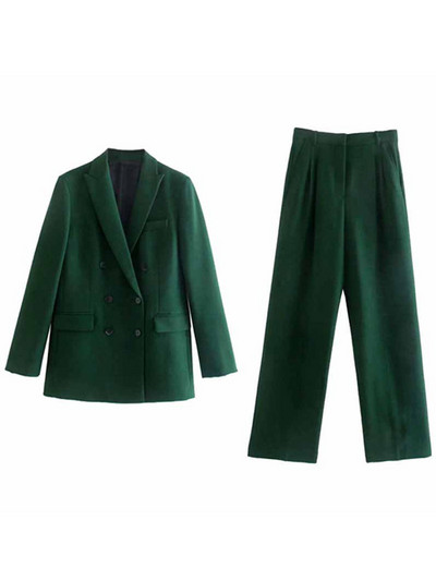 Ženska ležerna jakna sa jaknom i jaknom s dvostrukim kopčanjem i reverima s urezima i duplim kopčanjem Jednobojna ženska odijela s dugim hlačama Radna uredska odjeća