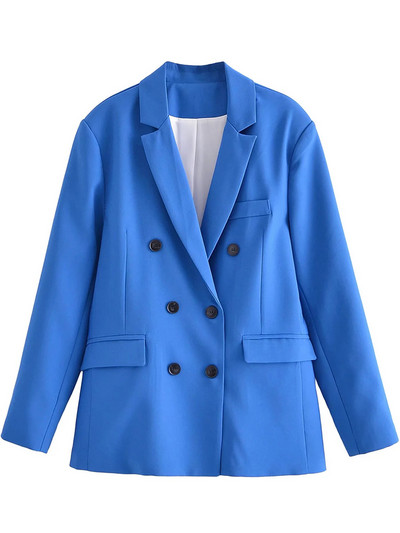 Ženska ležerna jakna sa jaknom i jaknom s dvostrukim kopčanjem i reverima s urezima i duplim kopčanjem Jednobojna ženska odijela s dugim hlačama Radna uredska odjeća