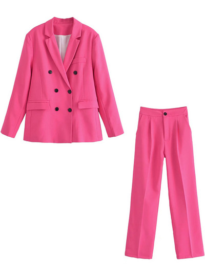 Ženska ležerna jakna sa jaknom i jaknom s dvostrukim kopčanjem i reverima s urezima i duplim kopčanjem Jednobojna ženska odijela s dugim hlačama Radna uredska odjeća