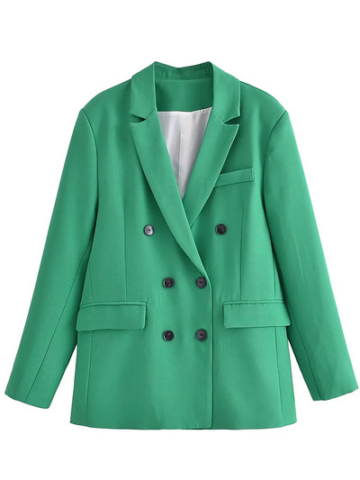 Ženska ležerna jakna sa jaknom i jaknom s dvostrukim kopčanjem i reverima s urezima i duplim kopčanjem Jednobojna ženska odijela s dugim hlačama Radna uredska odjeća