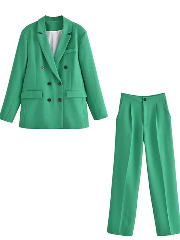 Ženska ležerna jakna sa jaknom i jaknom s dvostrukim kopčanjem i reverima s urezima i duplim kopčanjem Jednobojna ženska odijela s dugim hlačama Radna uredska odjeća