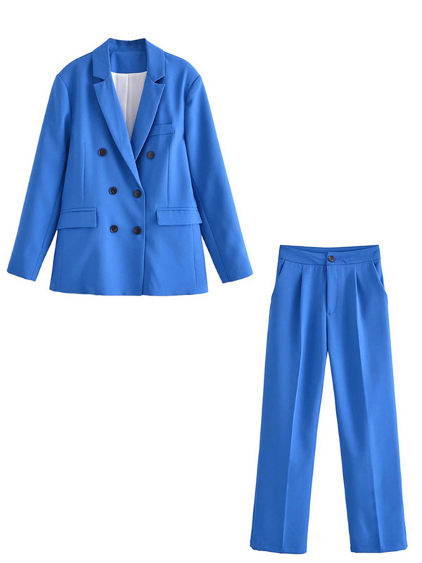 Ženska ležerna jakna sa jaknom i jaknom s dvostrukim kopčanjem i reverima s urezima i duplim kopčanjem Jednobojna ženska odijela s dugim hlačama Radna uredska odjeća