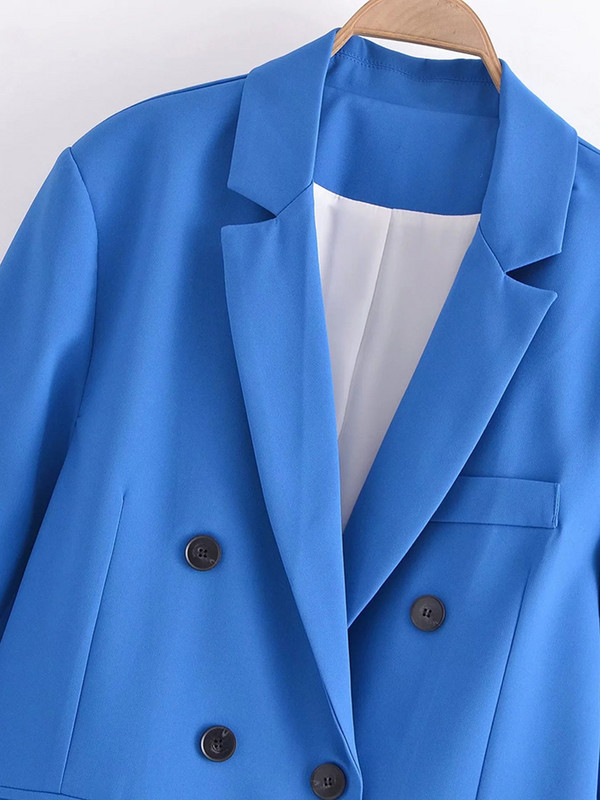 Ženska ležerna jakna sa jaknom i jaknom s dvostrukim kopčanjem i reverima s urezima i duplim kopčanjem Jednobojna ženska odijela s dugim hlačama Radna uredska odjeća