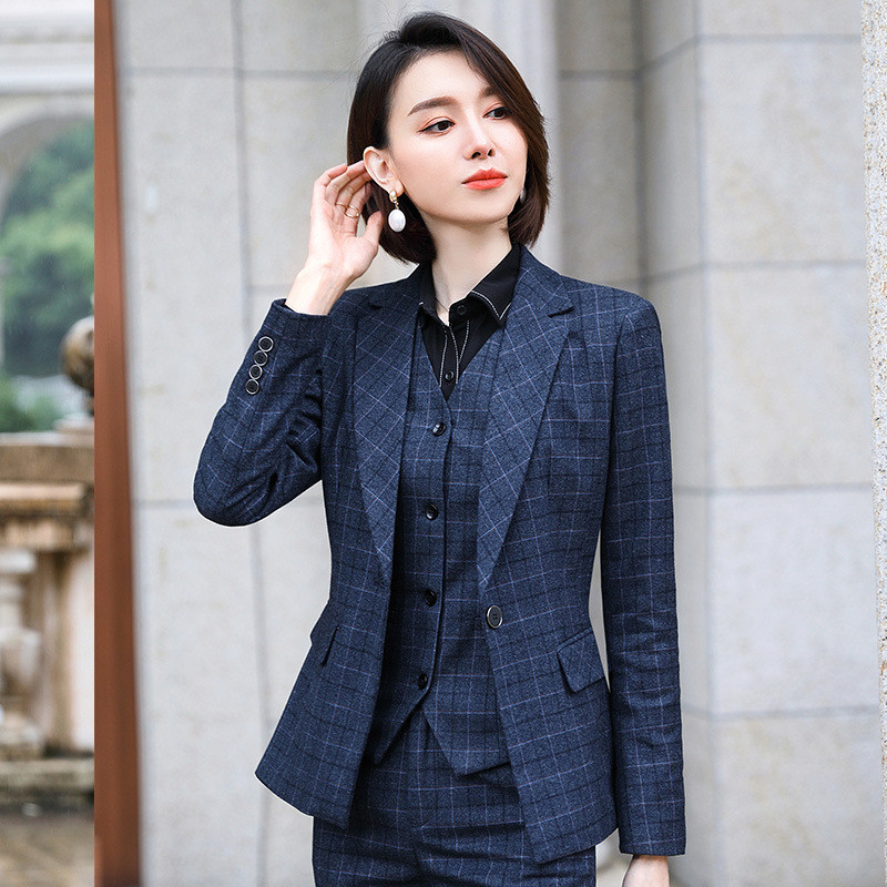 Επαγγελματικές καρό φόρμες επαγγελματικές φόρμες IZICFLY Φθινοπωρινές Ανοιξιάτικες Επαγγελματικές Στολές με Παντελόνι Λεπτό Σετ Μπλέιζερ Γραφείου για Γυναικεία Εργασία-1 Τεμάχιο