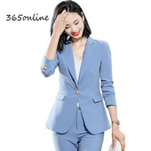 Naiste kontor Elegantne sinine OL Stiilid Ärirõivad Pükskostüümid Naiste Professionaalsed Sügistalvine Intervjuu Bleiserid Riided