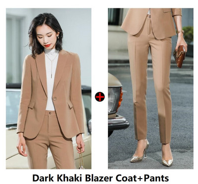 Naiste kontor Elegantne sinine OL Stiilid Ärirõivad Pükskostüümid Naiste Professionaalsed Sügistalvine Intervjuu Bleiserid Riided